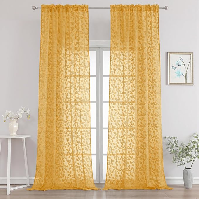 Chyhomenyc Extra Long Gold Sheer Curtains 120 Inch Length 2 Panels Set by Chyhomenyc
