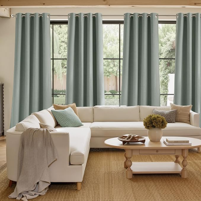 NICETOWN Sage Green Faux Linen Room Darkening Rod Pocket Curtains 63 inch Length - Image 4