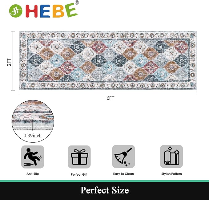 HEBE Hallway Runner Rug 2'x6' Washable Vintage Distressed Area Rugs Non Slip - Image 2