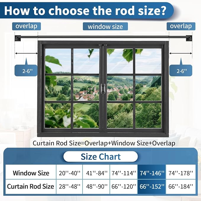 Black Curtain Rods for Windows 66-120Inch Heavy Duty French Return Rod - Image 9