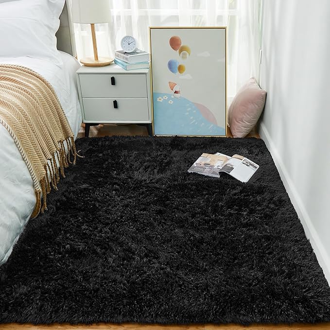 Ophanie Black Area Rugs for Bedroom Living Room, 4x6 Fluffy Fuzzy Shag Shaggy - Image 3