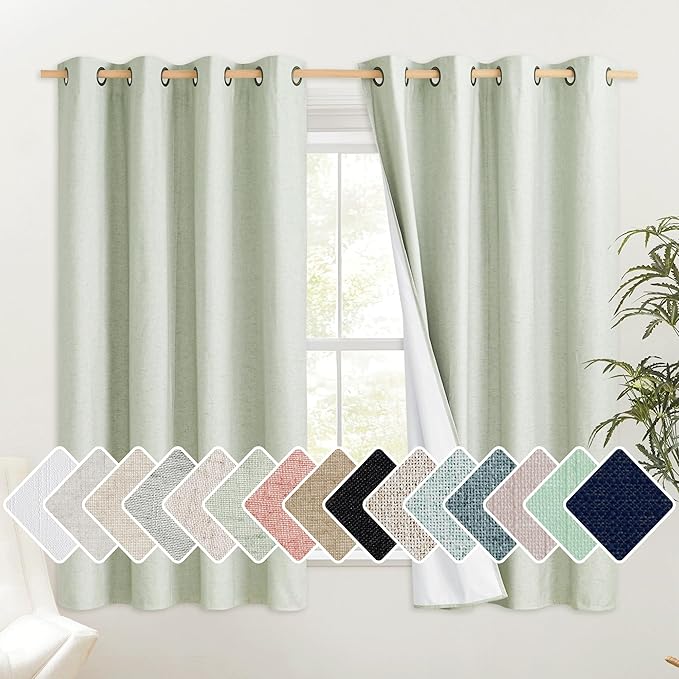 NICETOWN Sage Green Short Kitchen Linen Blackout Curtains 48 inches Length by NICETOWN