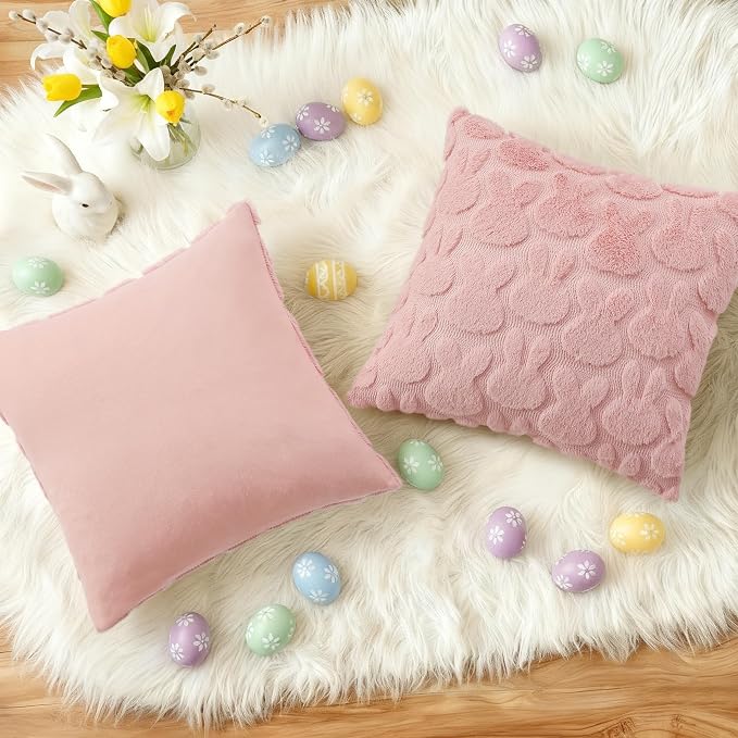 decorUhome Easter Bunny Pillow Covers 20x20 Inch Set of 2, Soft Plush Faux Wool - Image 6