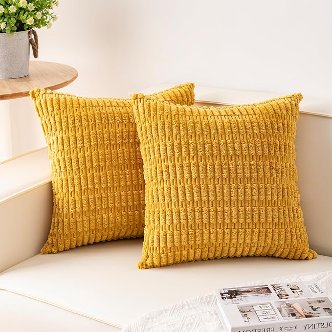 Pack of 2 Corduroy Decorative Throw Pillow Covers 22x22 Inch Soft Striped by Unknown