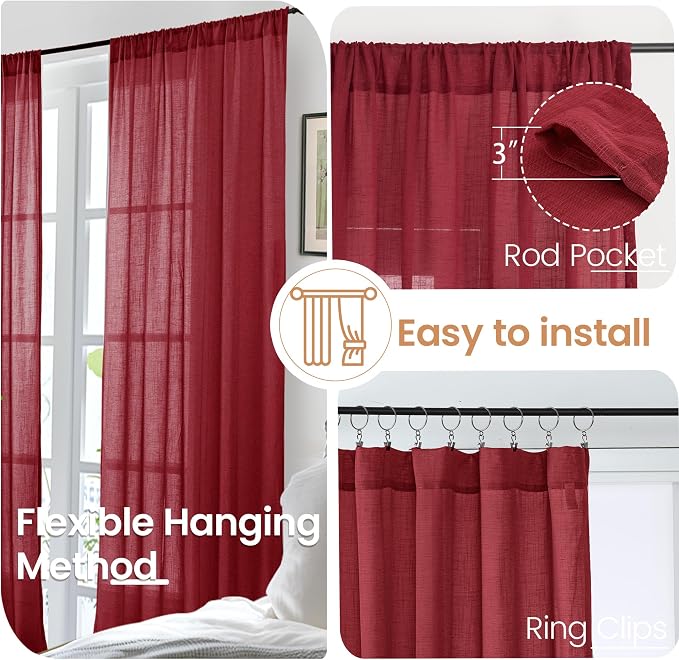 BGment Linen Curtains 36 Inch Length, Small Half Drapes - Image 6