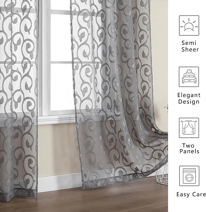 OWENIE Furman Extra Long Sheer Curtains 96 inches Long - Image 6