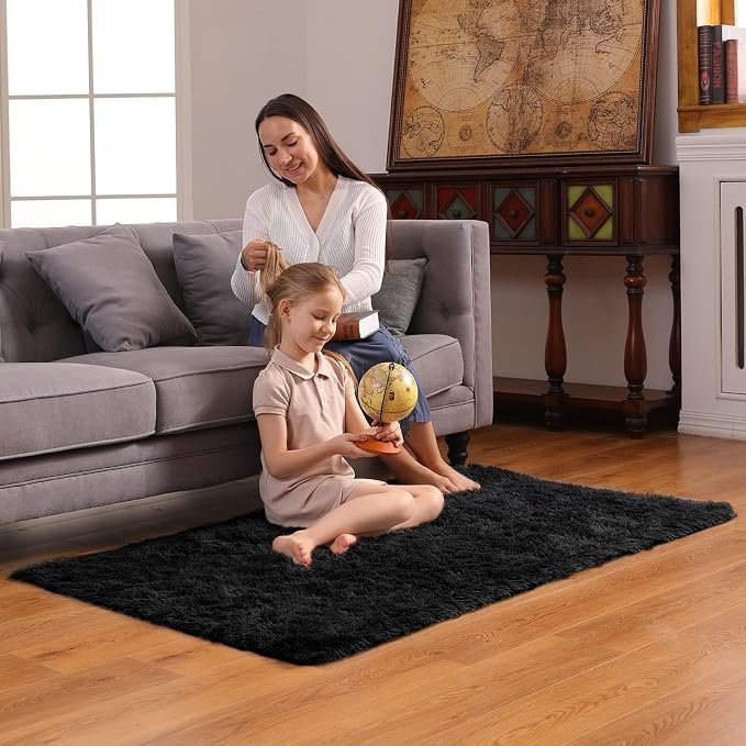 Ophanie 3x5 Black Rugs for College Dorm, Bedroom Small Area Rug, Non-Slip - Image 3