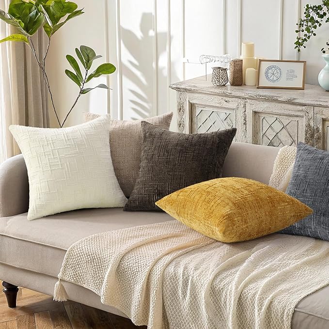 decorUhome Dark Grey Chenille Throw Pillow Covers 20x20 Set of 2 Textured Soft - Image 5