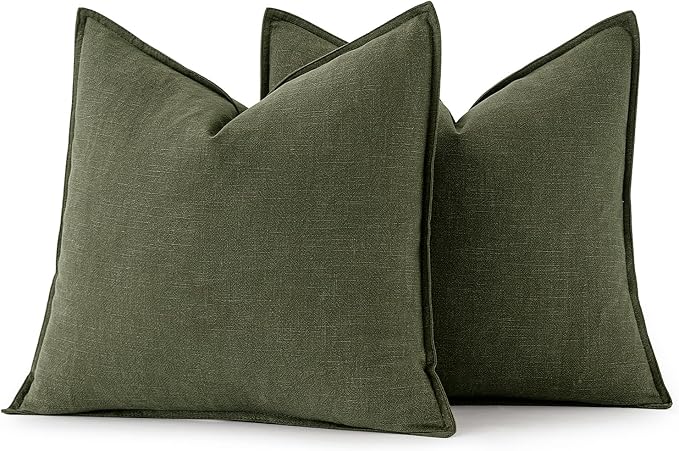 MIULEE Decorative Linen Euro Sham Pillow Covers 22x22 Inch Dark Olive Green - Image 6