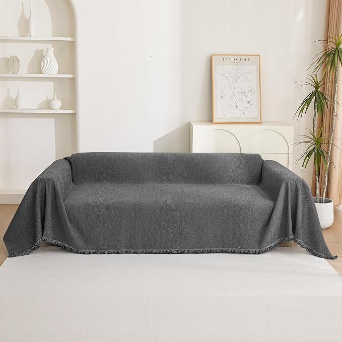 MYSKY HOME Boho Couch Cover Charcoal Gray Sofa Covers - Image 9