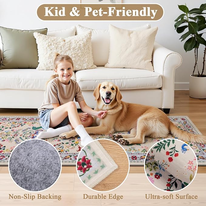 HEBE Washable Hallway Runner Rug 2'x 8' Non Slip Kitchen Rugs Runner, Low Pile - Image 6