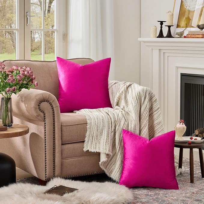 GIGIZAZA 18x18 Pillow Covers Set of 2 Velvet Throw Pillows Decorative Hot Pink - Image 3