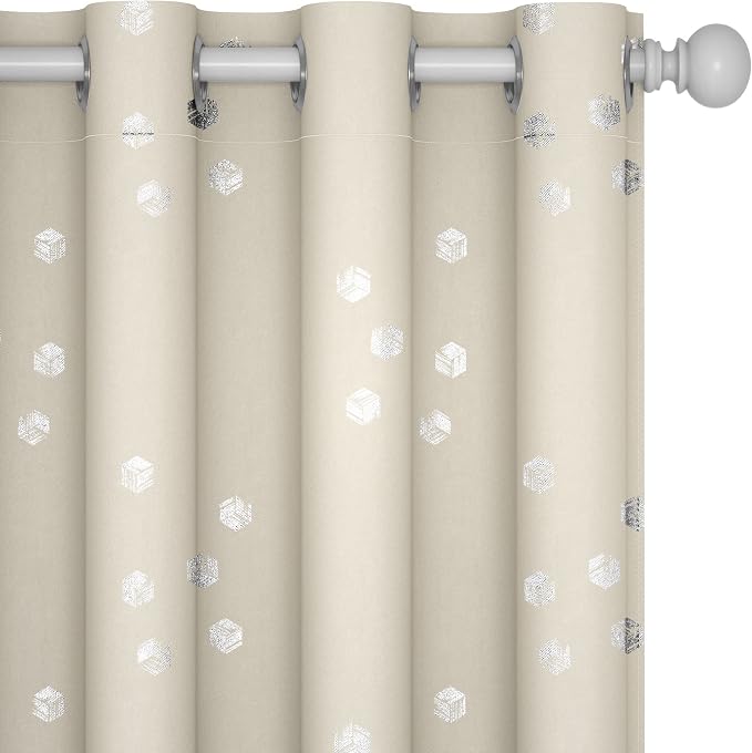 Deconovo Designer Series Silver Cubic Print Room Darkening Curtains by Deconovo