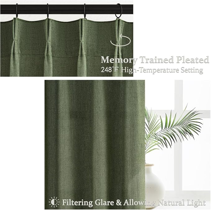 PleatedDrapes Olive Green Sheer Curtains 90 Inches Long 2 Panels Set - Image 3