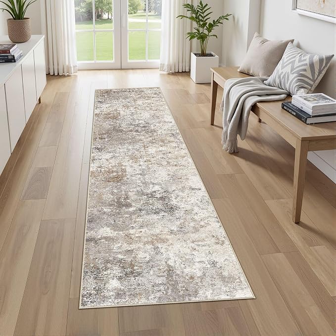 UERMEI 2X8 Washable Runner Rug for Hallway: Soft Neutral Modern Abstract Area by UERMEI