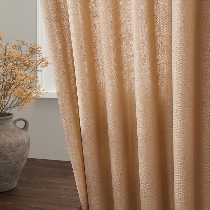 Nanspring Camel Linen Semi Sheer Curtains 72 Inches Long 2 Panels Set - Image 3