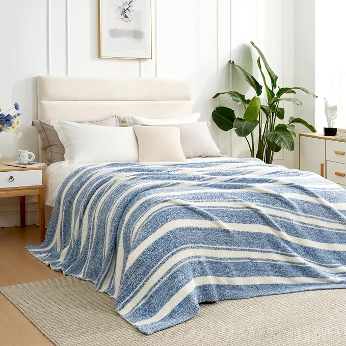 Snuggle Sac Stripe Blue Blankets Luxurious Microfiber Fabric, Reversible Super - Image 5