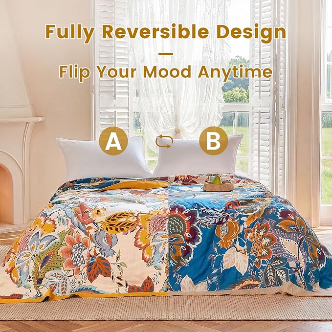 MSGKV Boho Throw Blanket 90"x108" Floral Cotton Blanket - Image 4