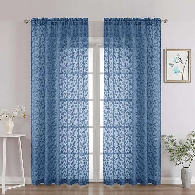 Chyhomenyc Dusty Blue Sheer Curtains 84 Inch Length 2 Panels Set, Light by Chyhomenyc