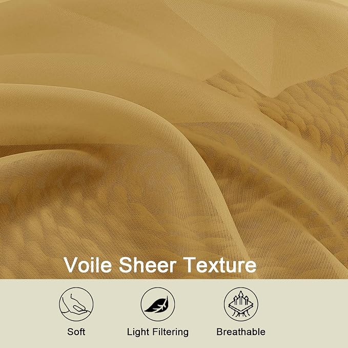 Sheer Gold Curtains for Bedroom Living Room 54 Inch Length 2 Panels Set - Image 7