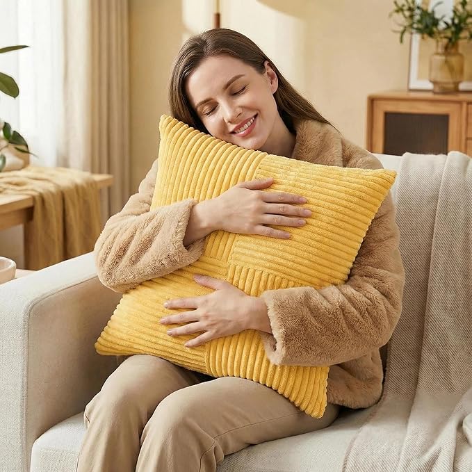 Fancy Homi 2 Packs Yellow Decorative Throw Pillow Covers 18x18 Inch - Image 2