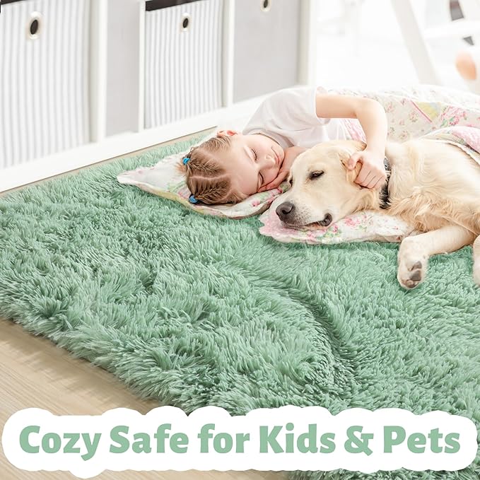 Amdrebio Sage Green Fuzzy Kids Area Rug 4x6 - Image 2