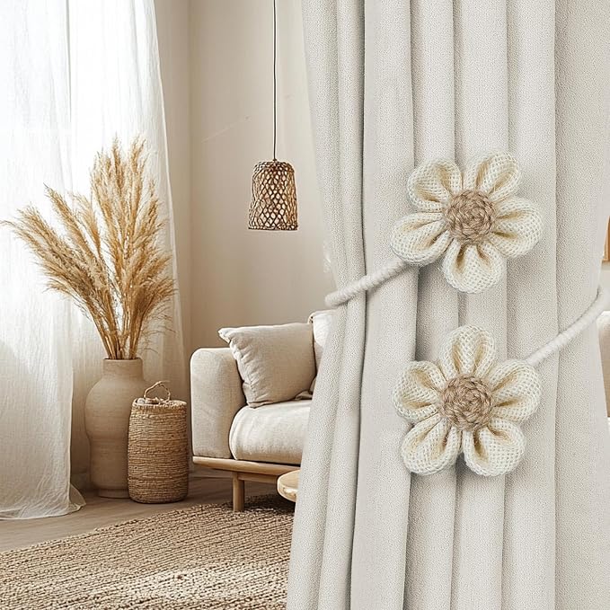 KLOGTSIND Flower Curtain Tiebacks, 4 Pack Curtain Ties Elegant DIY Curtain - Image 2