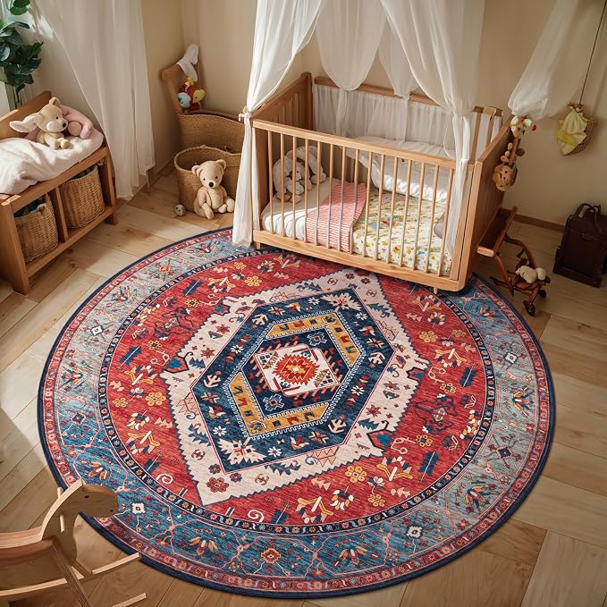 SERISSA 4ft Round Area Rug, Washable Non-Slip Boho Circle Rug, Ultra Soft - Image 6