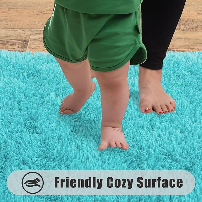 Soft Runner Rugs for Bedroom Hallways, 2x4 Teal Blue Fluffy Shag Throw Area Rug - Image 8