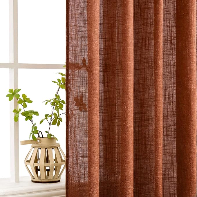 MIULEE Burnt Orange Linen Curtains 84 Inch Length - Image 5