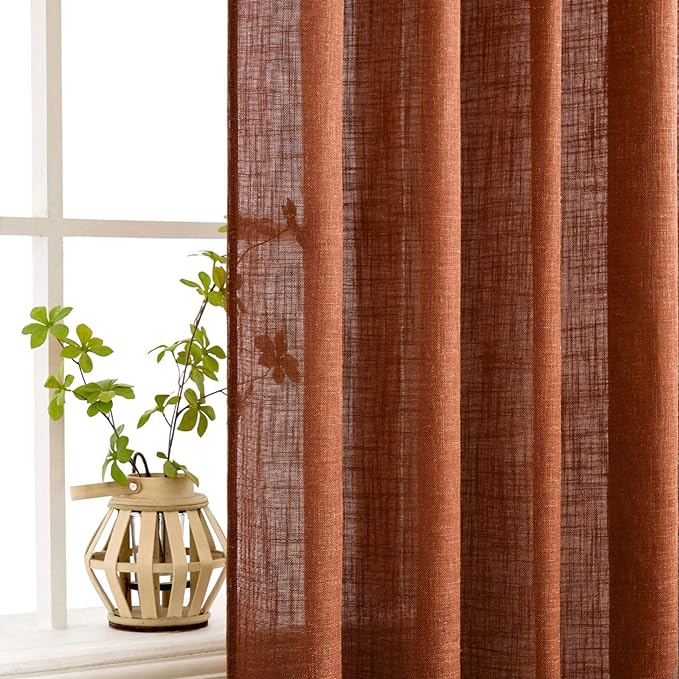 MIULEE Burnt Orange Linen Curtains 108 Inches Long - Image 5