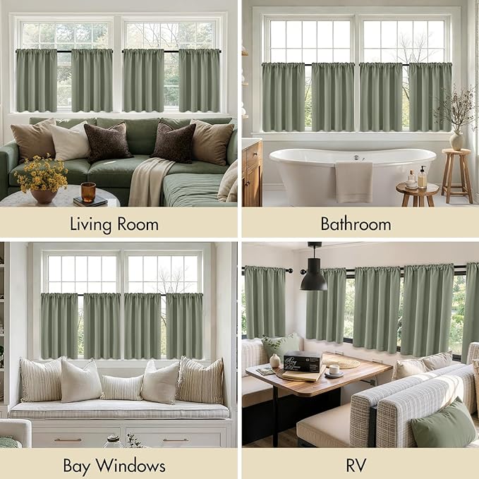 MIULEE 4-Panel 36 Inch Blackout Kitchen Tier Curtains Over Sink Sage Green | - Image 6