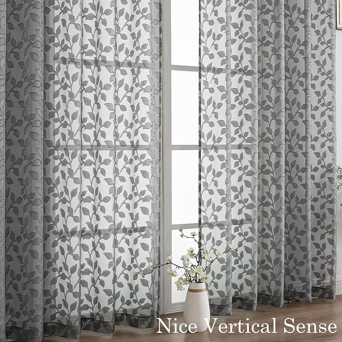 Chyhomenyc Charcoal Grey Sheer Curtains 54 Inch Length - Image 9