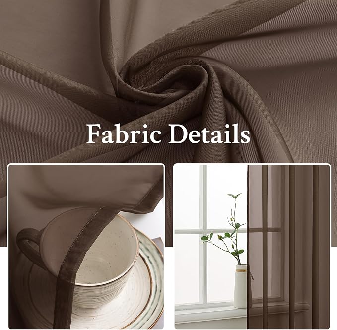 MIULEE Chocolate Brown Sheer Curtains 84 Inches Long 2 Panels, Light Filtering - Image 3