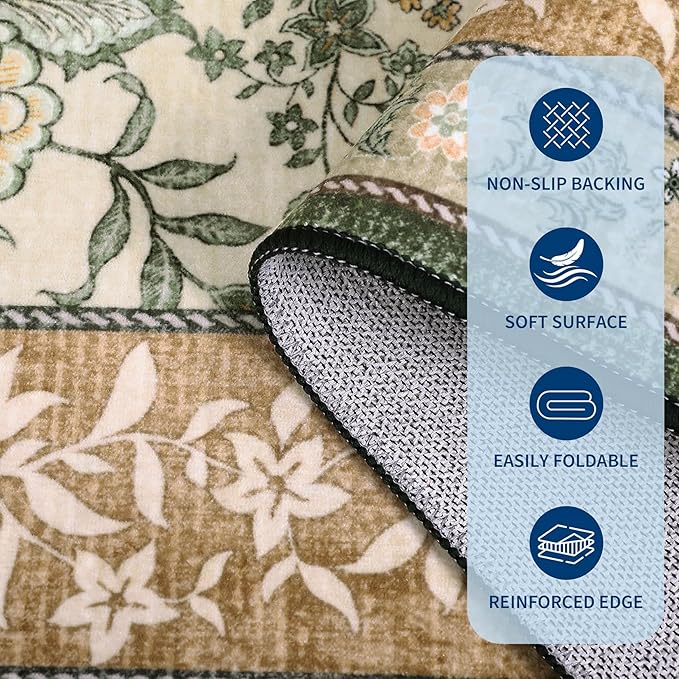 GarveeHome Terracotta Olive Sage Green Washable 5x7 Area Rugs, Botanical Grove - Image 7