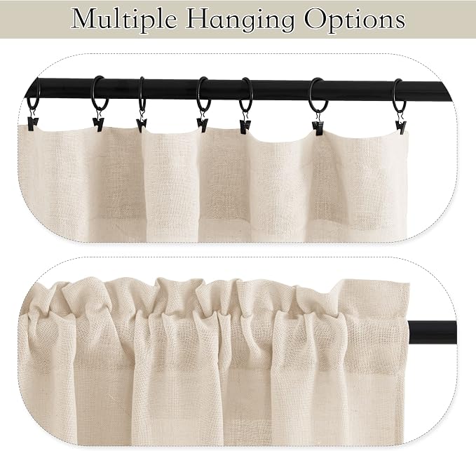 RYB HOME Kitchen Curtains, 30 inches Long Linen Rod Pocket Semi Sheer Cuartins - Image 5