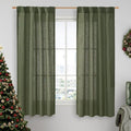 LAMIT Olive Green Semi Sheer Linen Curtains, Light Filtering Panels Back Tab by LAMIT