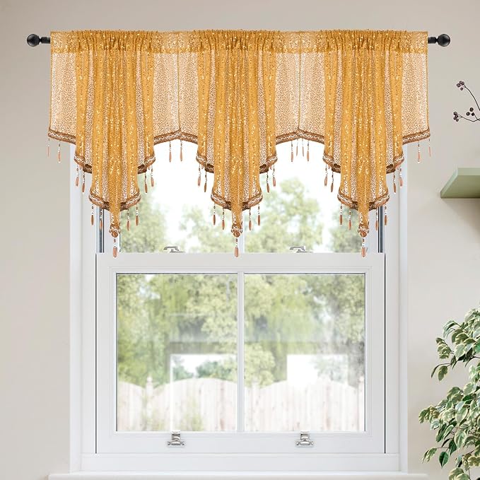 Molaxhome Swag Curtain 51 inch Length Rod Pocket Scalloped Curtain Valance by Molaxhome
