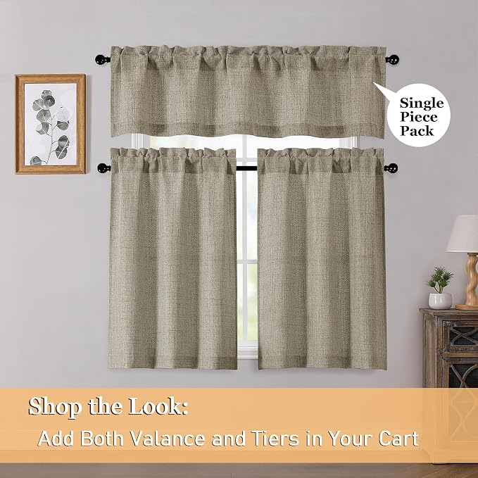 OWENIE Brown Valances for Windows 1 Pcs, Light Filtering Textured Farmhouse - Image 6