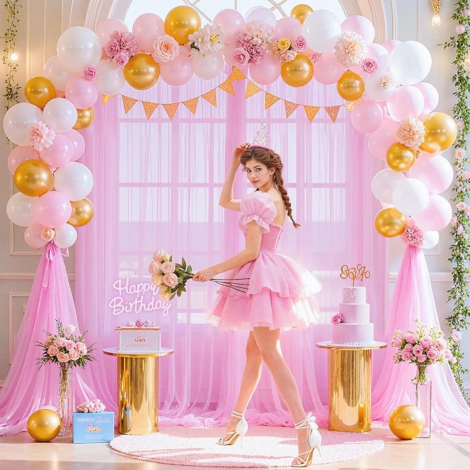 Pink Sheer Backdrop Curtains for Girls Baby Shower Gender Reveal Birthday Party - Image 5