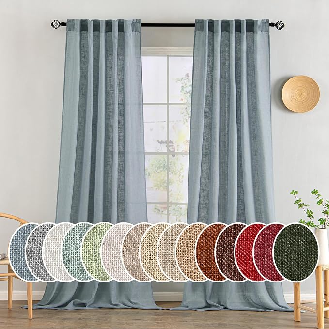 MIULEE Dusty Blue Linen Curtains 96 Inch Long 2 Panels by MIULEE