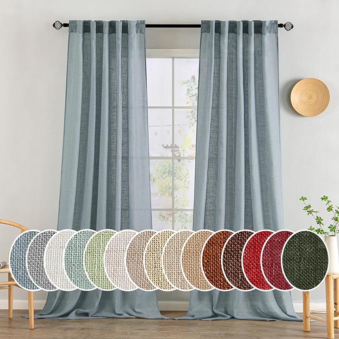 MIULEE Dusty Blue Linen Curtains 108 Inches Long 2 Panels by MIULEE