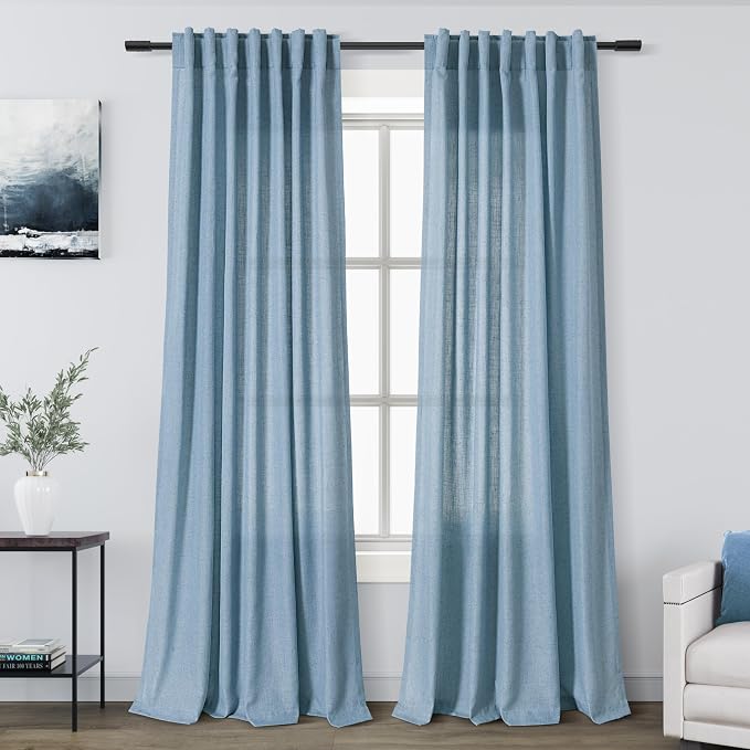 Nanspring Dusty Blue Linen Back Tab Curtains 94 Inch Length by Nanspring