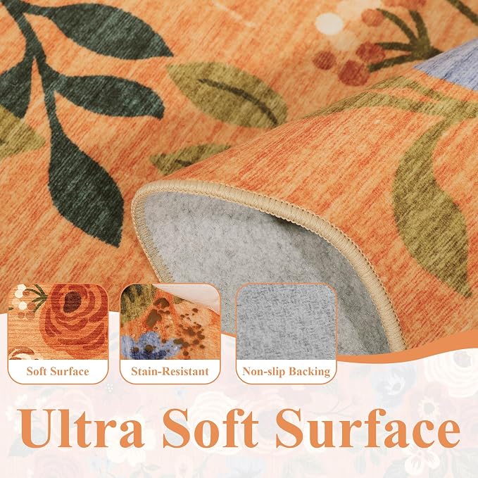 DUKINO 2.6x8 Runner Rug, Floral Washable Kitchen Rugs Non Slip, Stain Resistant - Image 8