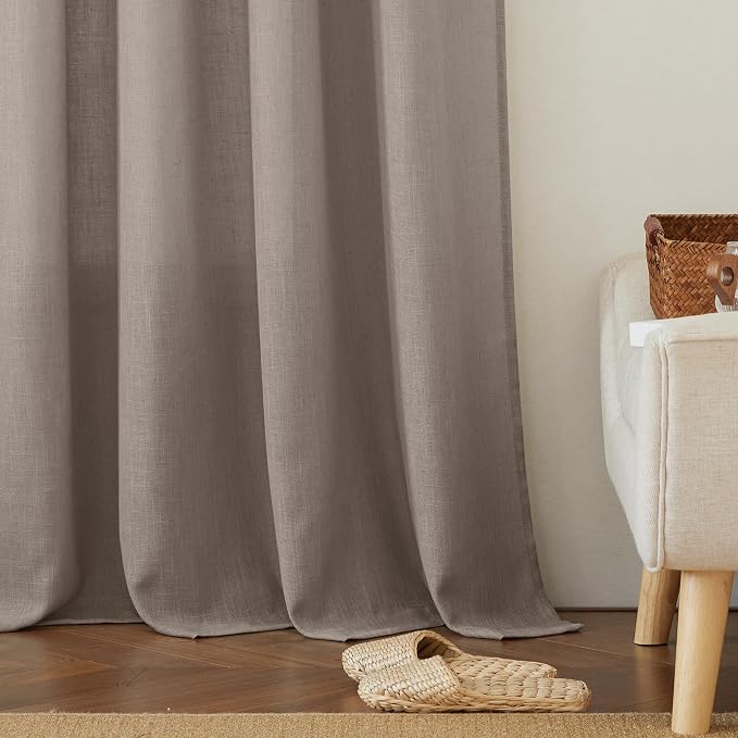 RYB HOME Linen Texture Sheer Curtains 90 inches, Rustic Style Solid Semi Sheer - Image 6
