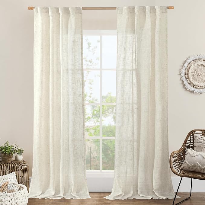 LAMIT Natural Linen Boho Curtains 84 inch Length 2 Panels, Cream Ivory Light by LAMIT