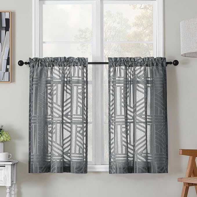 Simplebrand Semi Sheer Charcoal Grey Curtains 36 Inch Length 2 Panels, by Simplebrand