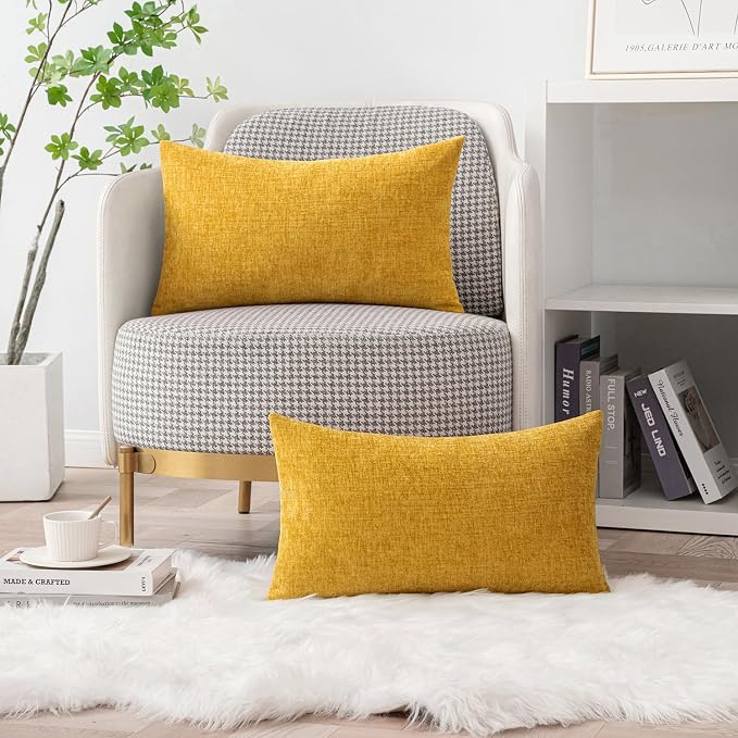 MIULEE Pack of 2 Mustard Yellow Throw Pillow Covers 12x20 Inch Soft Spring - Image 5