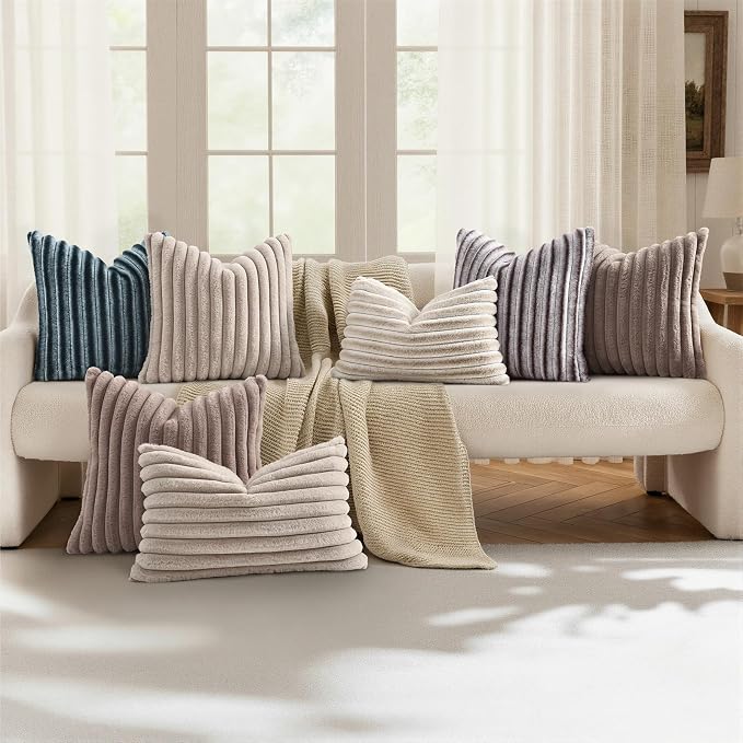 decorUhome Summer Cozy Faux Fur Throw Pillow Covers 20x20 Set of 2 Decorative - Image 5