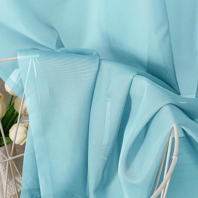 Aiyufeng Aqua Sheer Curtains 72 Inch Length 2 Panels Set, Light Filtering Airy - Image 7